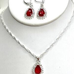 NEW Necklace Earrings Set Ruby Red Rhinestone Fashion Matching Jewelry Lot A17